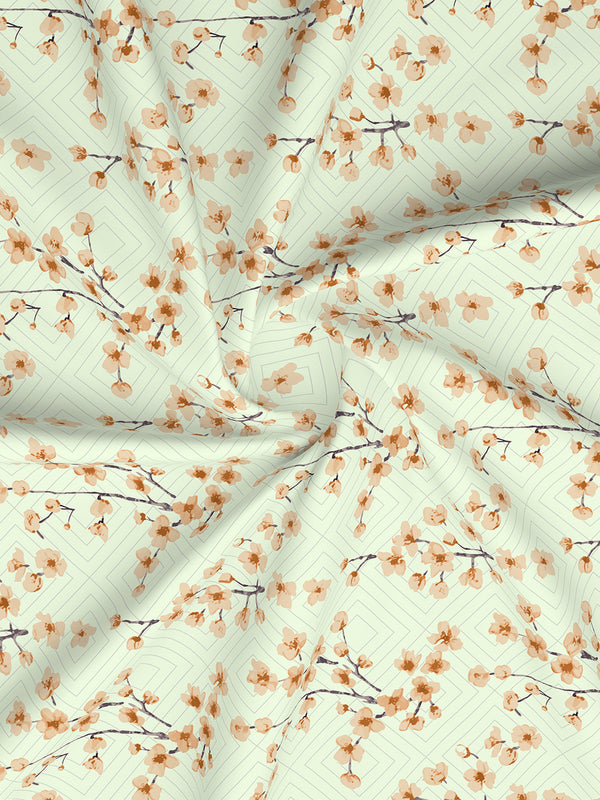 Home Easy 100% Cotton 144 TC Light Green Floral 1 King Size Bedsheet with 2 Pillow Covers