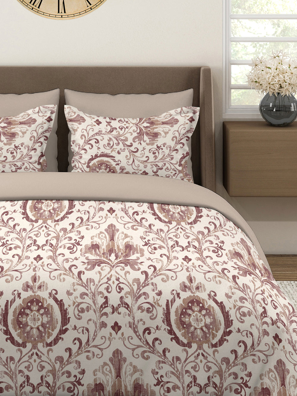 Glory 100% Cotton 144 TC Brown Ethnic 1 Double Size Bedsheet with 2 Pillow Covers