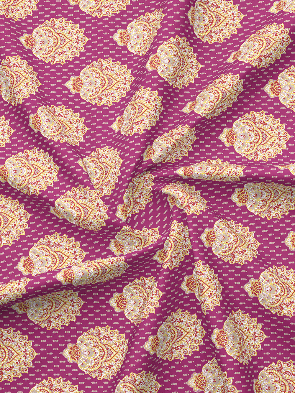 Glory 100% Cotton 144 TC Magenta Ethnic 1 Double Size Bedsheet with 2 Pillow Covers