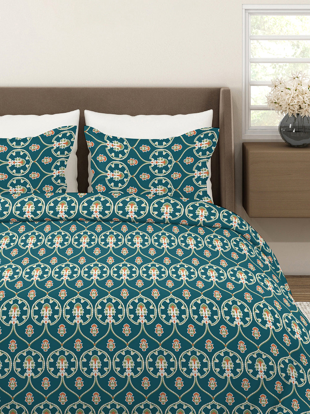 Aria Microfibre 125 GSM Navy Ethnic 1 Double Size Bedsheet with 2 Pillow Covers