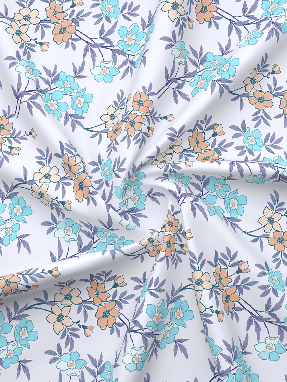 Basicx 100% Cotton 120 TC Blue Floral 1 Double Size Bedsheet with 2 Pillow Covers