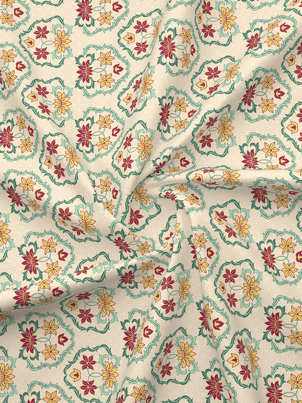 Basicx 100% Cotton 120 TC Beige Floral 1 King Size Bedsheet with 2 Pillow Covers