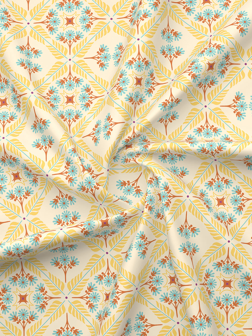 Basicx 100% Cotton 120 TC Yellow Floral 1 King Size Bedsheet with 2 Pillow Covers