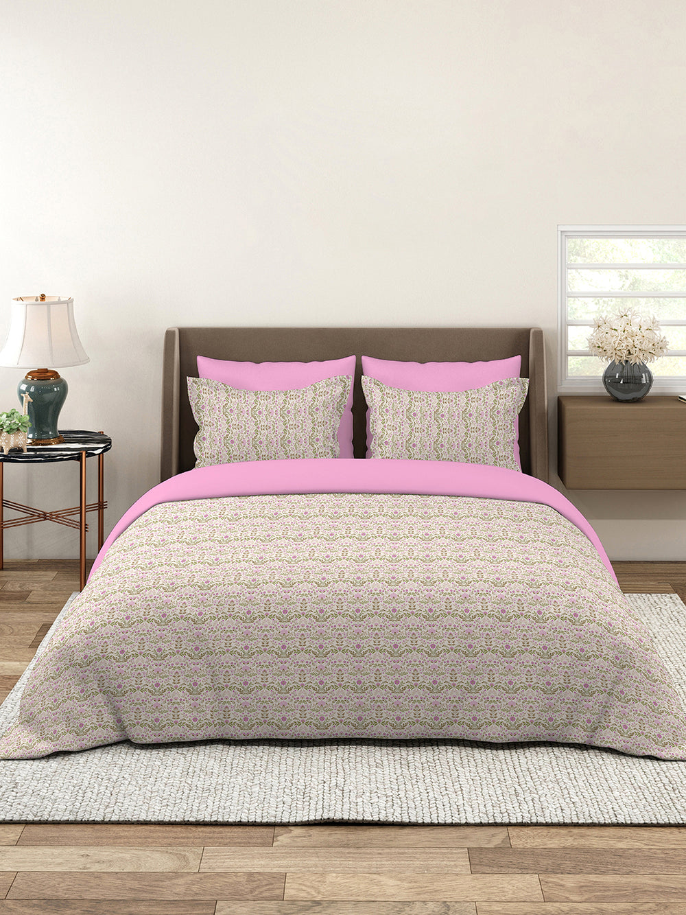 Lumina Floret 100% Cotton 144 TC Multicolor Floral 1 Double Size Bedsheet with 2 Pillow Covers