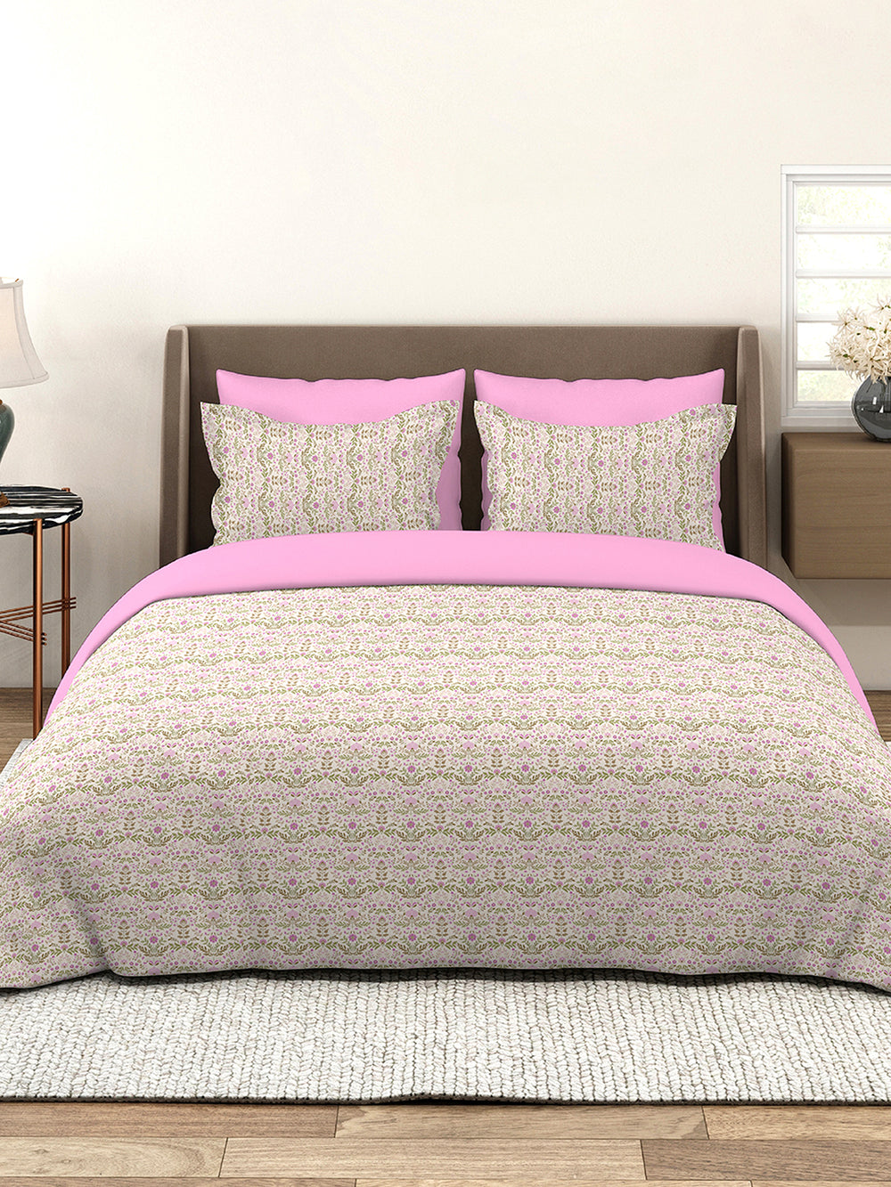 Lumina Floret 100% Cotton 144 TC Multicolor Floral 1 Double Size Bedsheet with 2 Pillow Covers