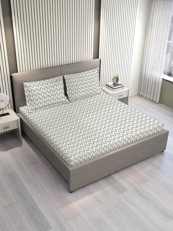 Lumina Floret 100% Cotton 144 TC Grey Geometrical 1 Double Size Bedsheet with 2 Pillow Covers