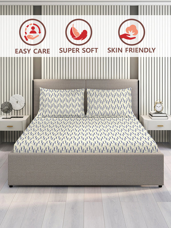 Lumina Floret 100% Cotton 144 TC Grey Geometrical 1 Double Size Bedsheet with 2 Pillow Covers