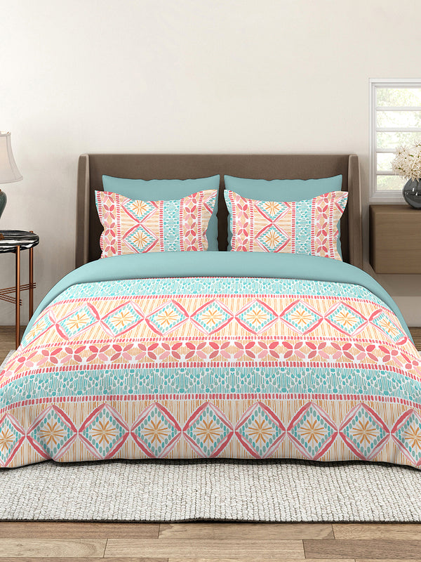 Lumina Floret 2 100% Cotton 144 TC Multicolor Ethnic 1 Double Size Bedsheet with 2 Pillow Covers