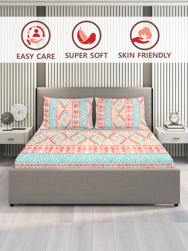 Lumina Floret 2 100% Cotton 144 TC Multicolor Ethnic 1 Double Size Bedsheet with 2 Pillow Covers