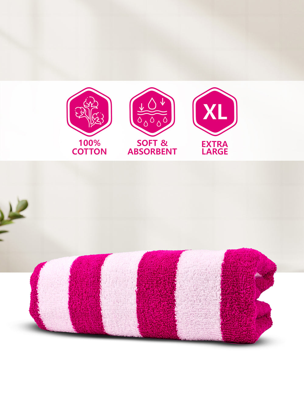 Miami (Cabana Stripe) 550 GSM 100% Cotton Pink White Extra Large Towel - Pack of 1