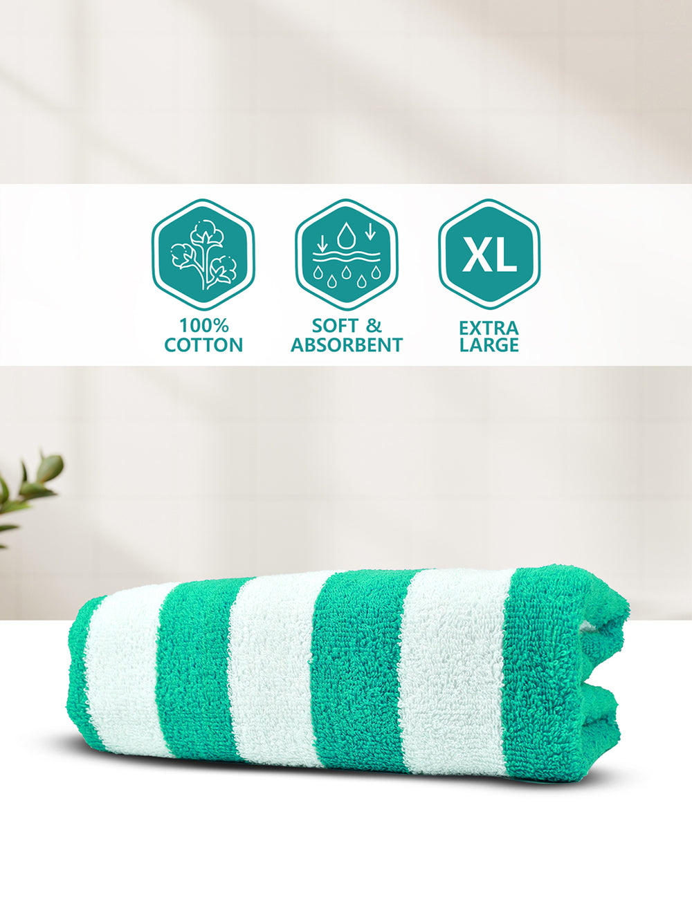 Miami (Cabana Stripe) 550 GSM 100% Cotton Turquoise White Extra Large Towel - Pack of 1