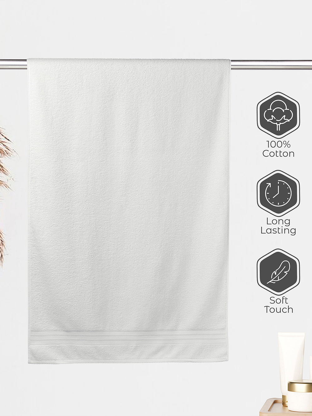 Be Bold 450 GSM 100% Cotton White Large Towel - Pack of 1