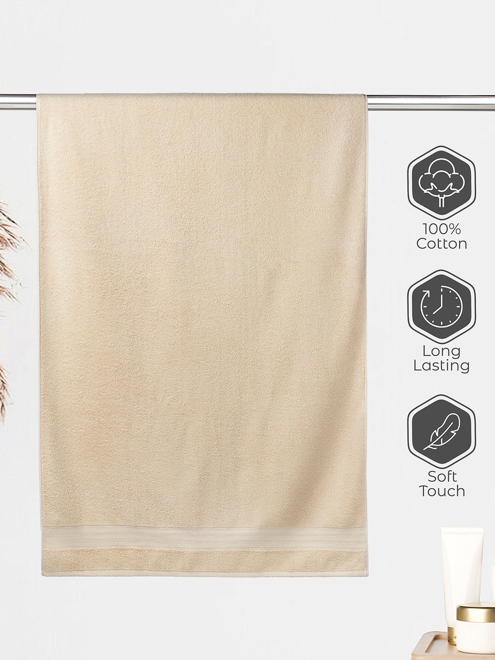 Be Bold 450 GSM 100% Cotton Cream Large Towel - Pack of 1