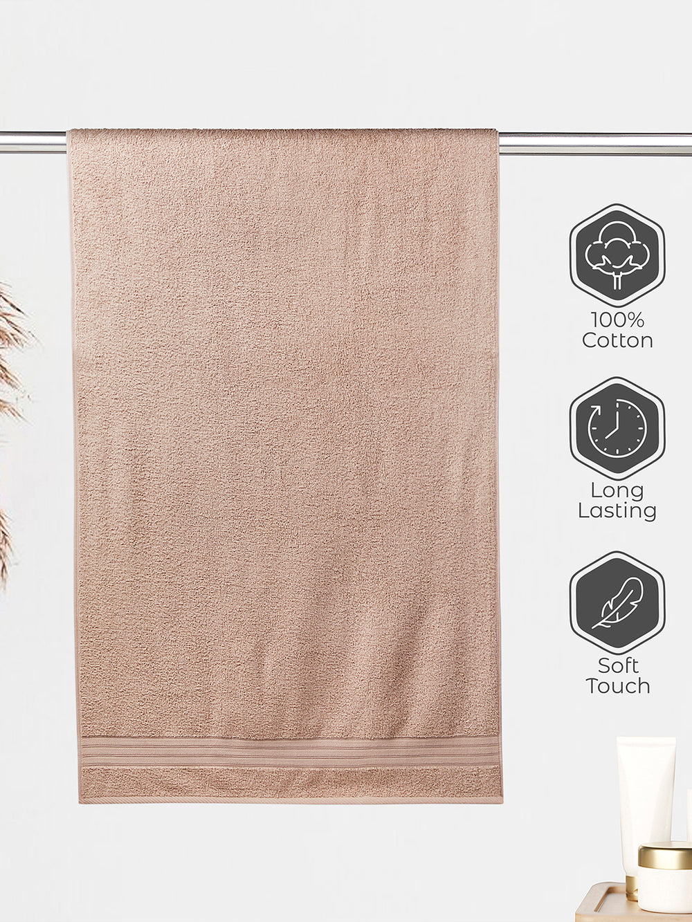 Be Bold 450 GSM 100% Cotton Beige Large Towel - Pack of 1
