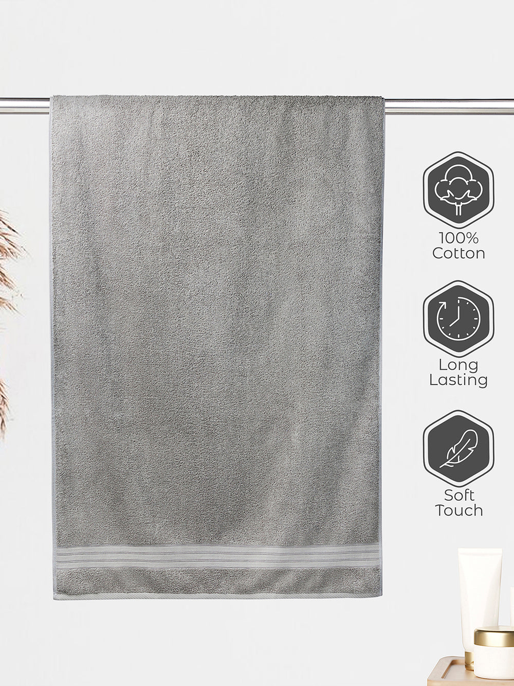 Be Bold 450 GSM 100% Cotton Grey Large Towel - Pack of 1
