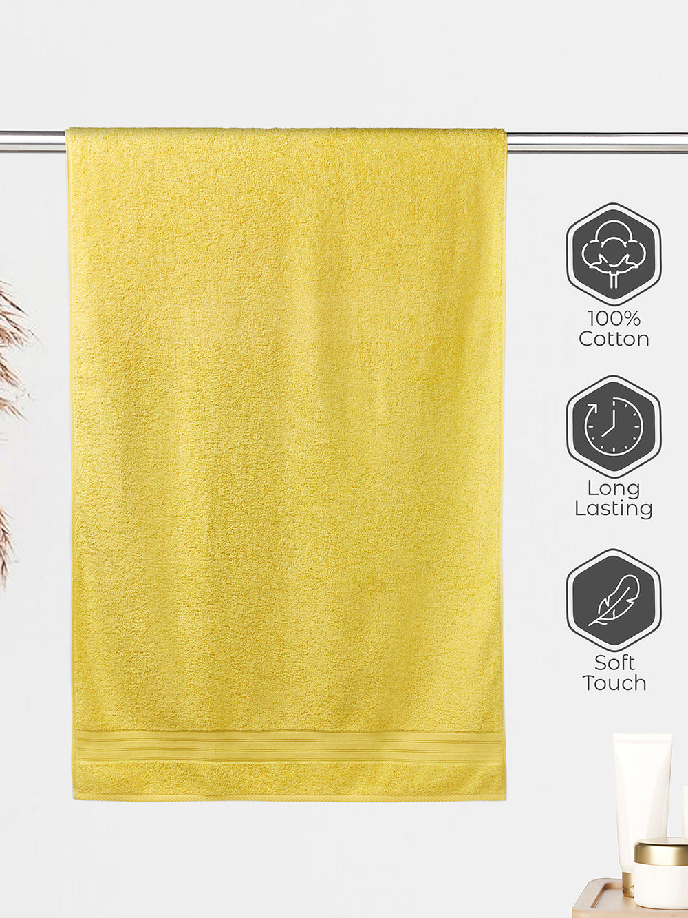 Be Bold 450 GSM 100% Cotton Yellow Large Towel - Pack of 1