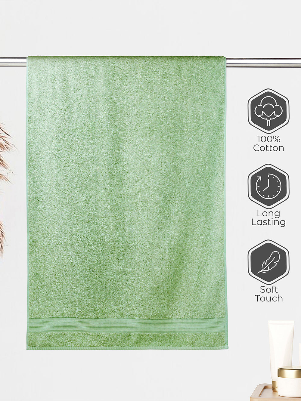 Be Bold 450 GSM 100% Cotton Green Large Towel - Pack of 1