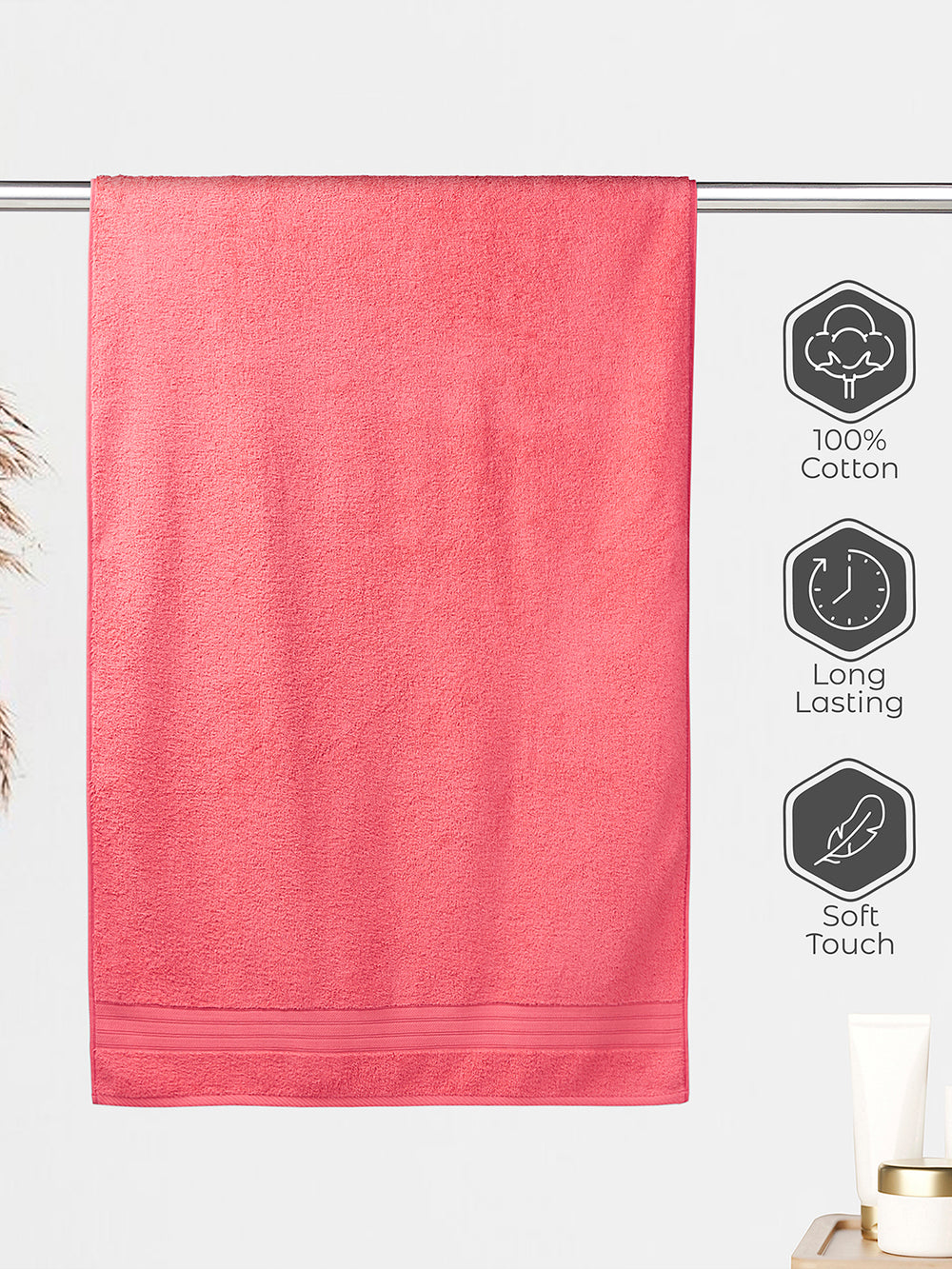 Be Bold 450 GSM 100% Cotton Light Red Large Towel - Pack of 1