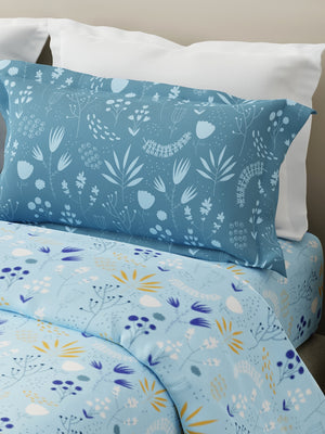 Forever 100% Cotton 120 TC Blue Floral King Bedsheet with 2 Pillow Covers
