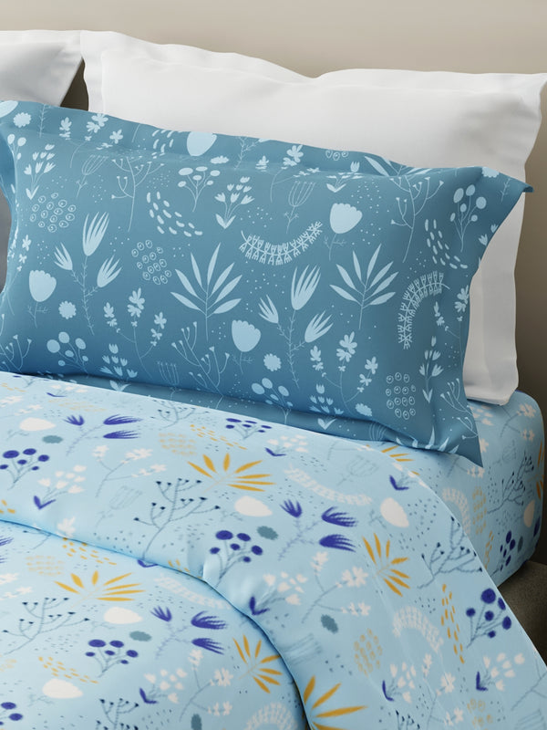 Forever 100% Cotton 120 TC Blue Floral King Bedsheet with 2 Pillow Covers