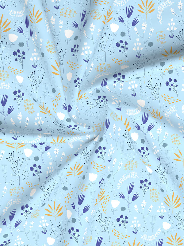 Forever 100% Cotton 120 TC Blue Floral King Bedsheet with 2 Pillow Covers