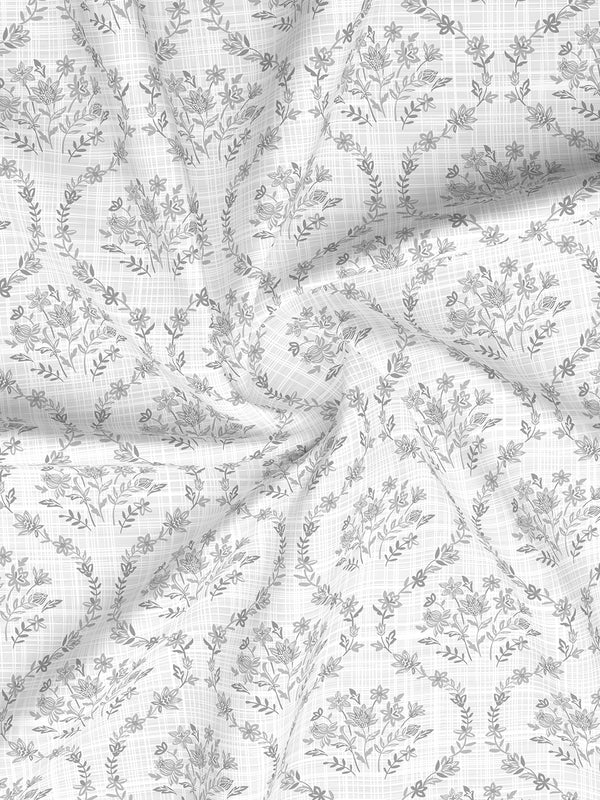 Forever 100% Cotton 120 TC Grey Floral King Bedsheet with 2 Pillow Covers
