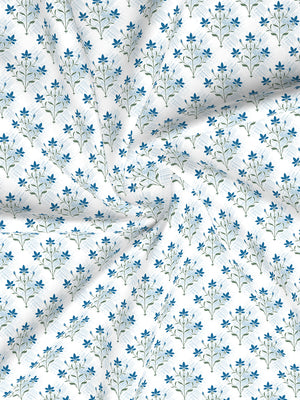 Forever 100% Cotton 120 TC Blue & White Floral King Bedsheet with 2 Pillow Covers