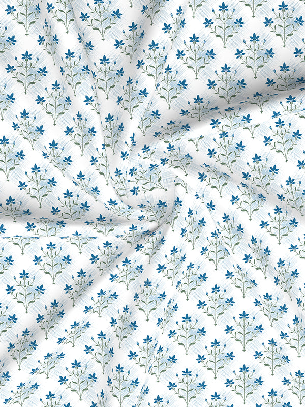 Forever 100% Cotton 120 TC Blue & White Floral King Bedsheet with 2 Pillow Covers