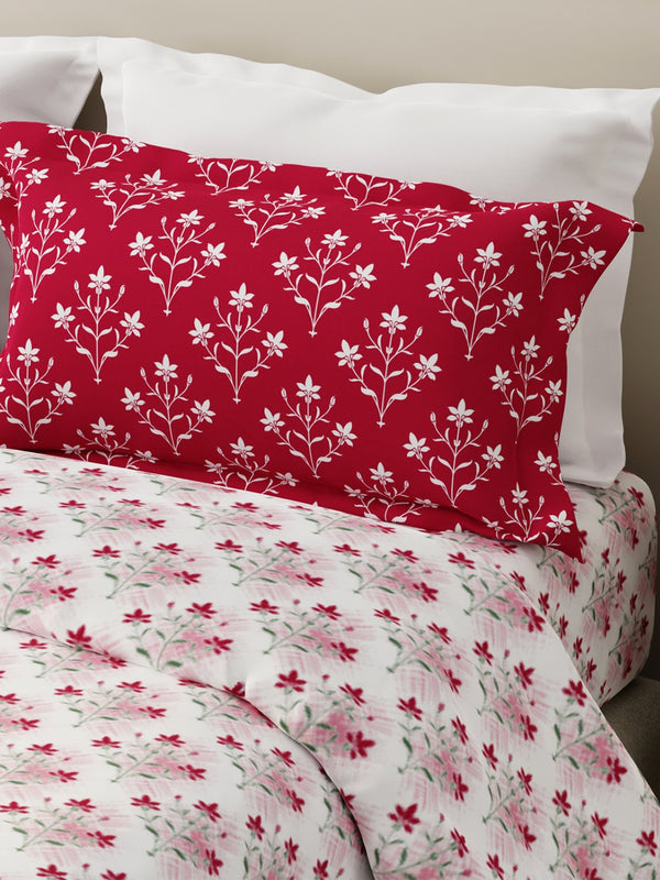 Forever 100% Cotton 120 TC Pink & White Floral King Bedsheet with 2 Pillow Covers
