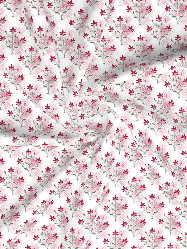 Forever 100% Cotton 120 TC Pink & White Floral King Bedsheet with 2 Pillow Covers