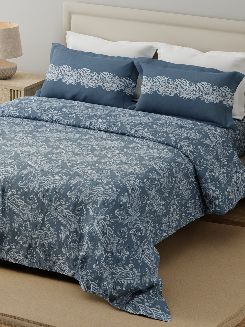 Forever 100% Cotton 120 TC Grey Ethnic Print Double Bedsheet with 2 Pillow Covers