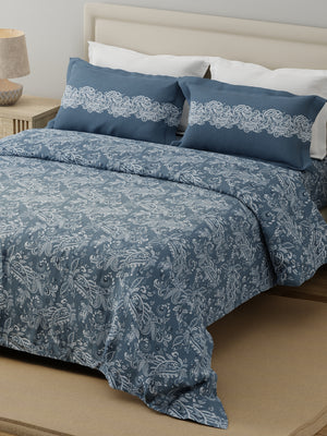Forever 100% Cotton 120 TC Grey Ethnic Print Double Bedsheet with 2 Pillow Covers