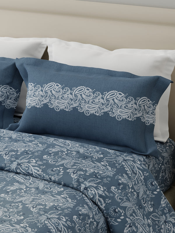 Forever 100% Cotton 120 TC Grey Ethnic Print Double Bedsheet with 2 Pillow Covers