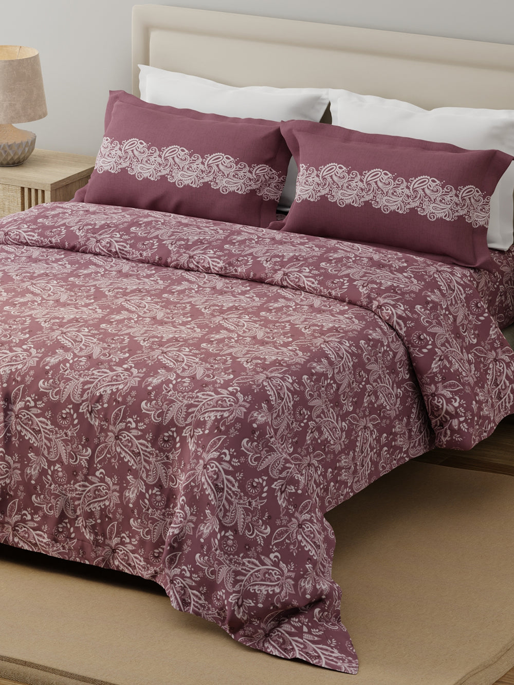 Forever 100% Cotton 120 TC Brown Ethnic Print Double Bedsheet with 2 Pillow Covers