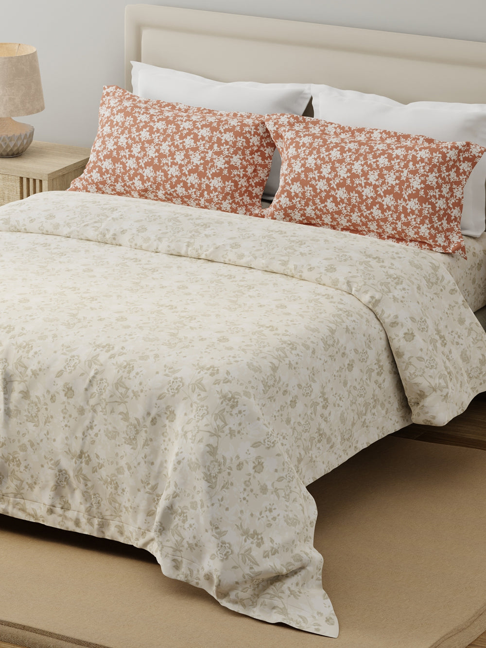 Forever 100% Cotton 120 TC Grey & Brown Floral Double Bedsheet with 2 Pillow Covers