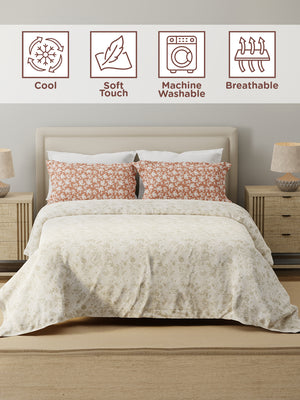 Forever 100% Cotton 120 TC Grey & Brown Floral Double Bedsheet with 2 Pillow Covers