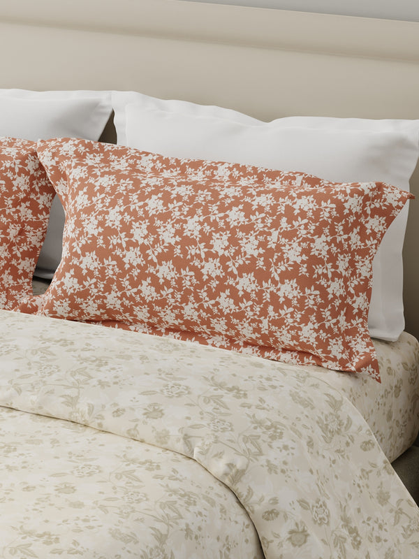 Forever 100% Cotton 120 TC Grey & Brown Floral Double Bedsheet with 2 Pillow Covers