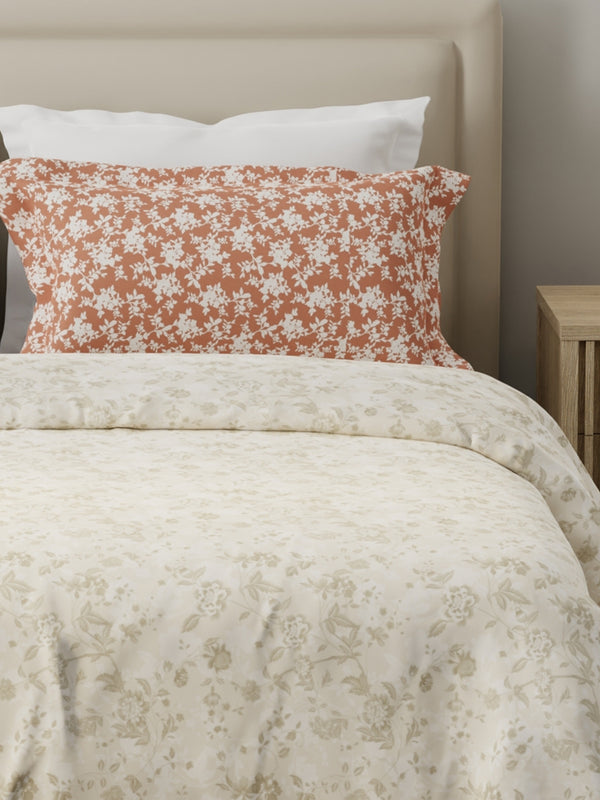 Forever 100% Cotton 120 TC Grey & Brown Floral Double Bedsheet with 2 Pillow Covers
