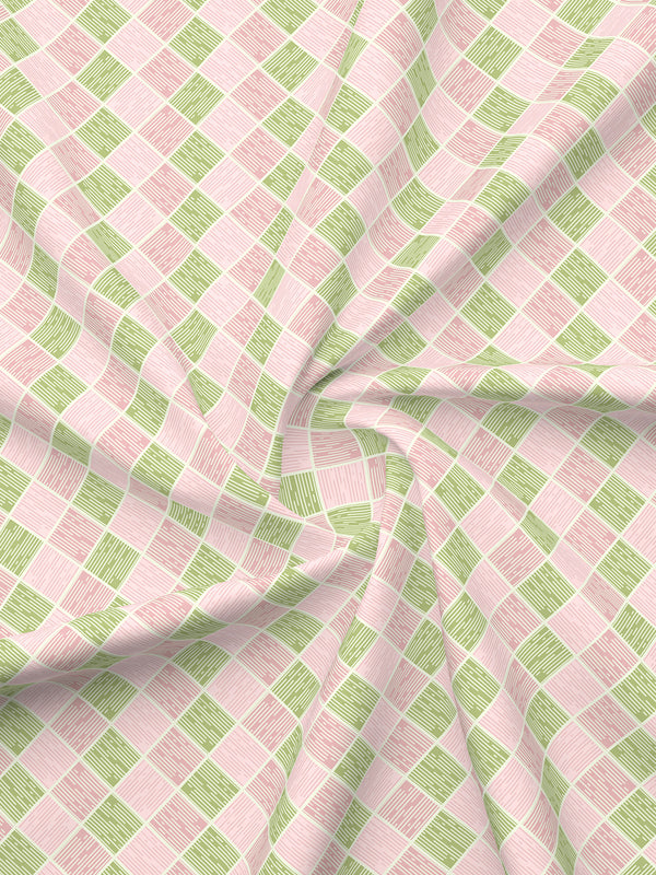 Forever 100% Cotton 120 TC Pink & Green Geometric Double Bedsheet with 2 Pillow Covers