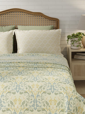 Pure Nest 100% Cotton 180 TC Yellow Floral King Bedsheet with 2 Pillow Covers