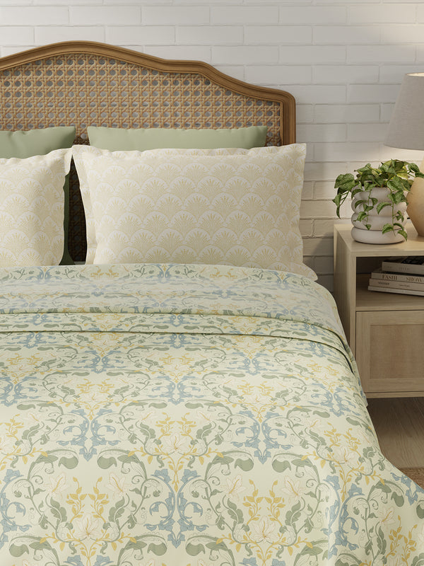 Pure Nest 100% Cotton 180 TC Yellow Floral King Bedsheet with 2 Pillow Covers