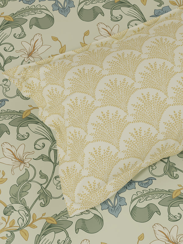 Pure Nest 100% Cotton 180 TC Yellow Floral King Bedsheet with 2 Pillow Covers