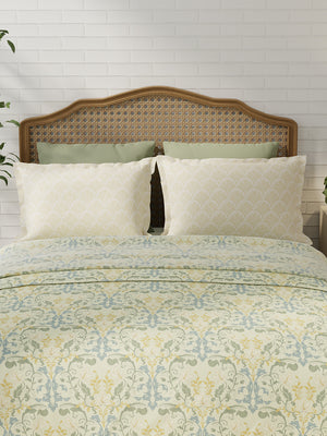 Pure Nest 100% Cotton 180 TC Yellow Floral King Bedsheet with 2 Pillow Covers