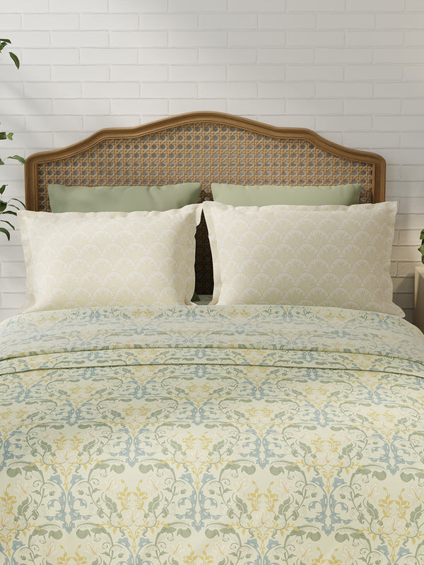 Pure Nest 100% Cotton 180 TC Yellow Floral King Bedsheet with 2 Pillow Covers