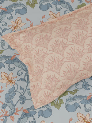 Pure Nest 100% Cotton 180 TC Blue & Peach Floral King Bedsheet with 2 Pillow Covers