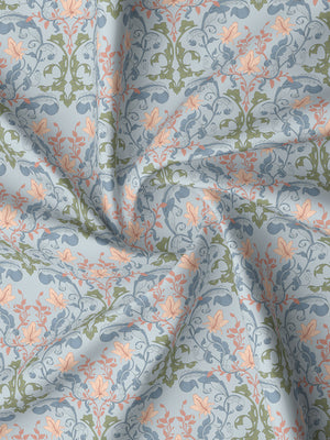 Pure Nest 100% Cotton 180 TC Blue & Peach Floral King Bedsheet with 2 Pillow Covers