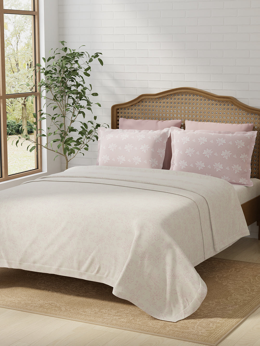 Pure Nest 100% Cotton 180 TC Pink Floral King Bedsheet with 2 Pillow Covers