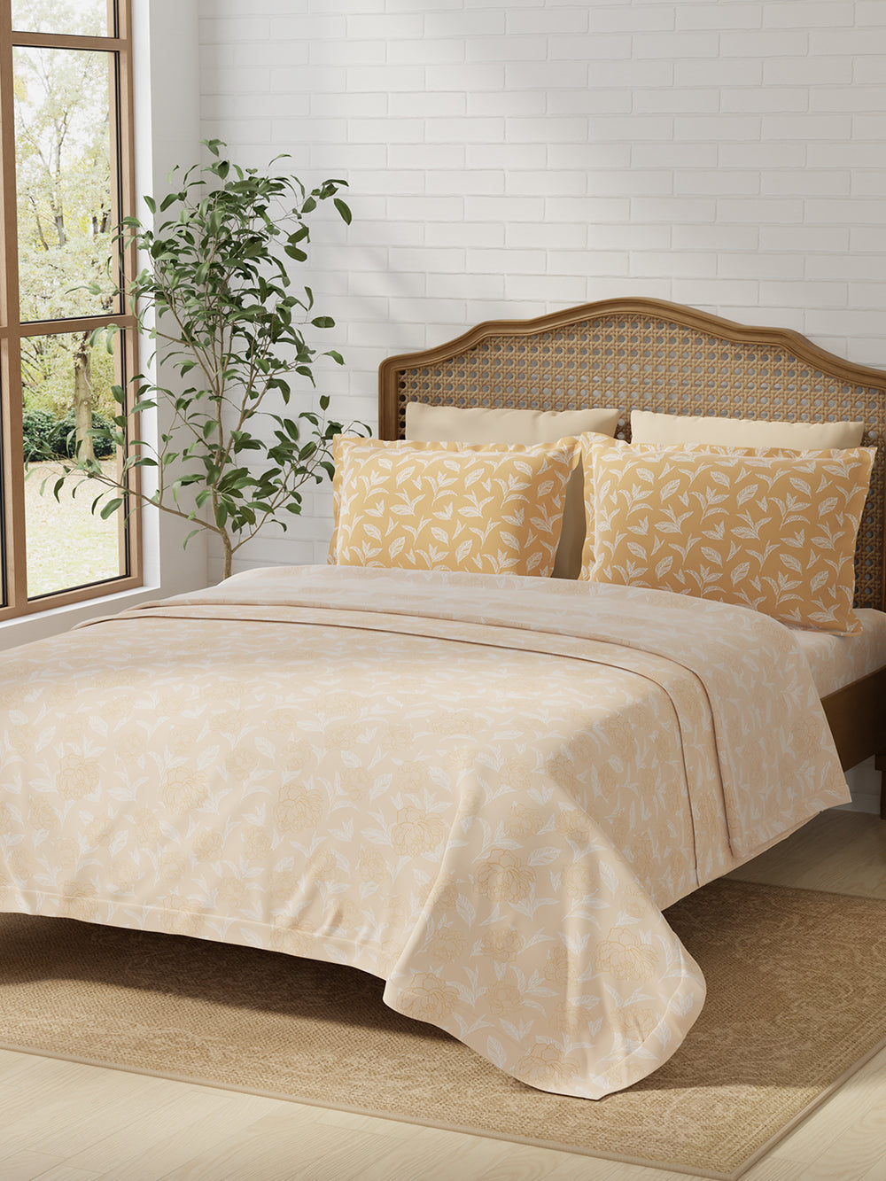 Pure Nest 100% Cotton 180 TC Yellow Floral King Bedsheet with 2 Pillow Covers