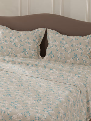 Lumina Floret 100% Cotton 144 TC Grey Floral Double Bedsheet with 2 Pillow Covers