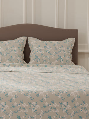 Lumina Floret 100% Cotton 144 TC Grey Floral Double Bedsheet with 2 Pillow Covers
